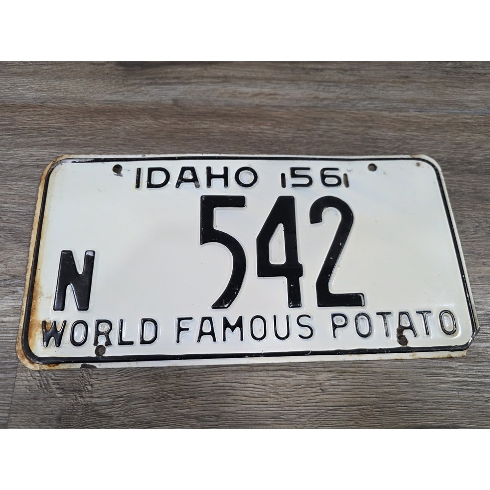 1956 Idaho License Plate All Original Black And White Vintage 56 N 542 Single